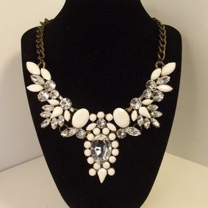 White Cabochon & HUGE Rhinestone Statement Necklace
